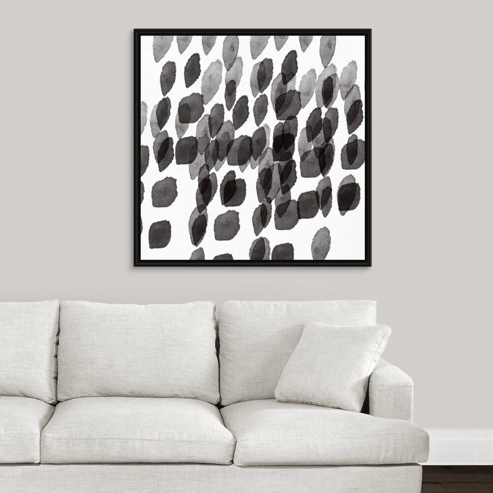 "Black and White Drops Pattern" Black Float Frame Canvas Art