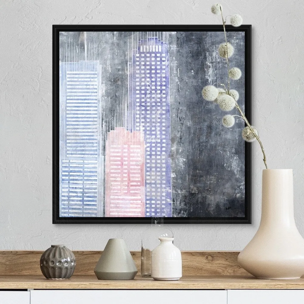 "Bright City Streets" Black Float Frame Canvas Art