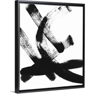 "BW Brush Stroke I" Black Float Frame Canvas Art