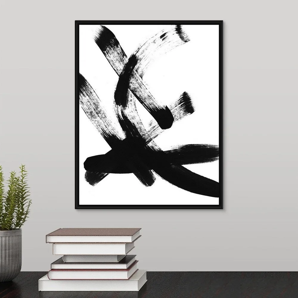 "BW Brush Stroke I" Black Float Frame Canvas Art