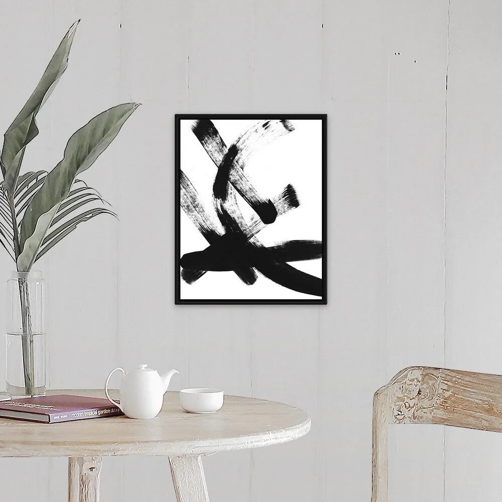 "BW Brush Stroke I" Black Float Frame Canvas Art