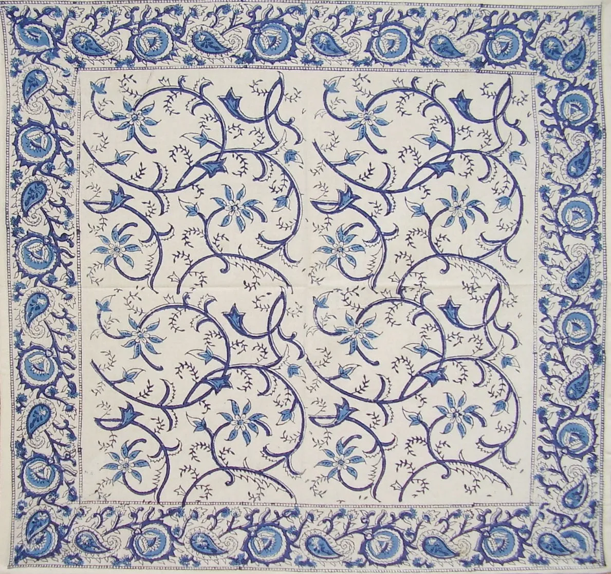 Rajasthan Vine Block Print Cotton Table Napkin 20" x 20" Blue