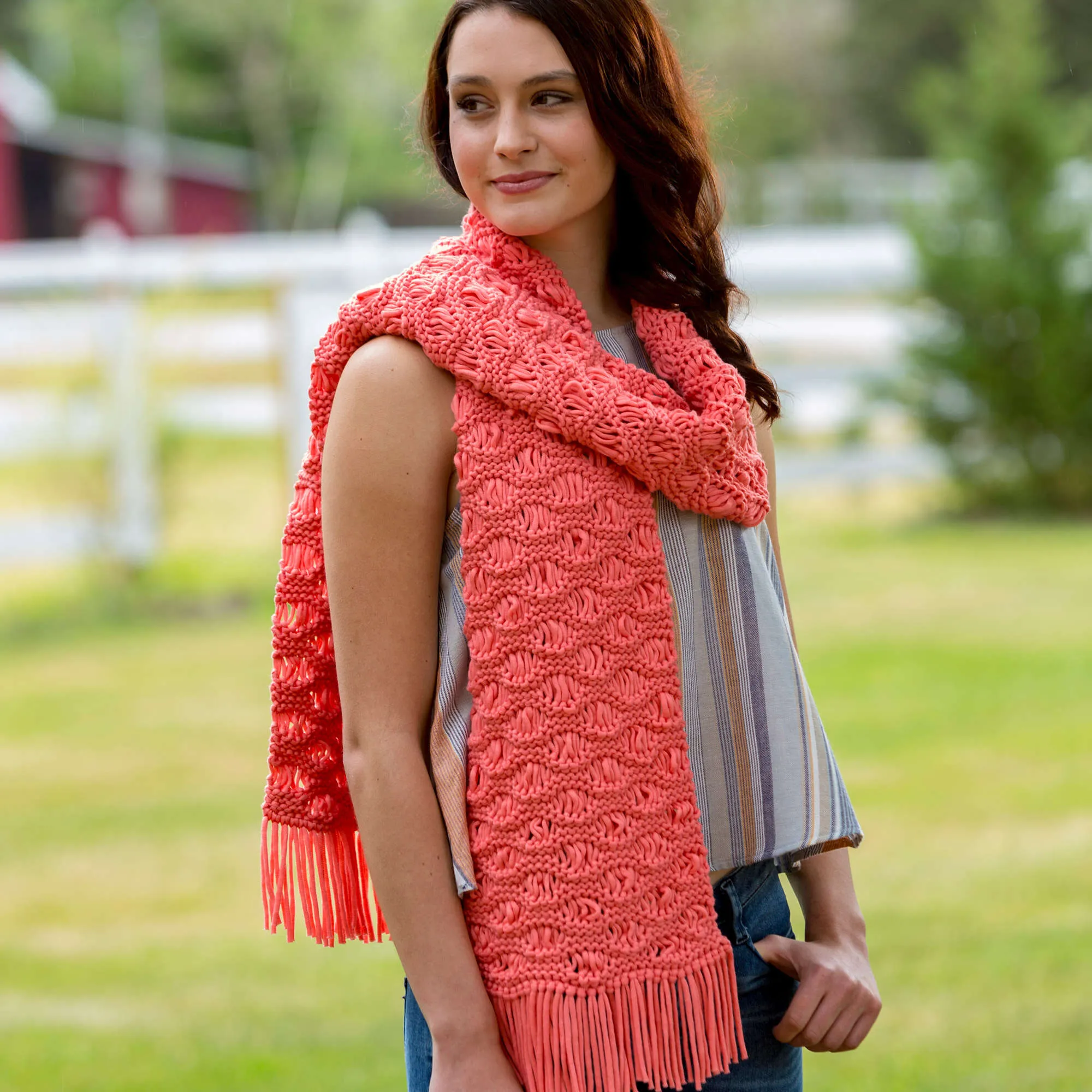 Red Heart Knit Wavy Drop-Stitch Scarf