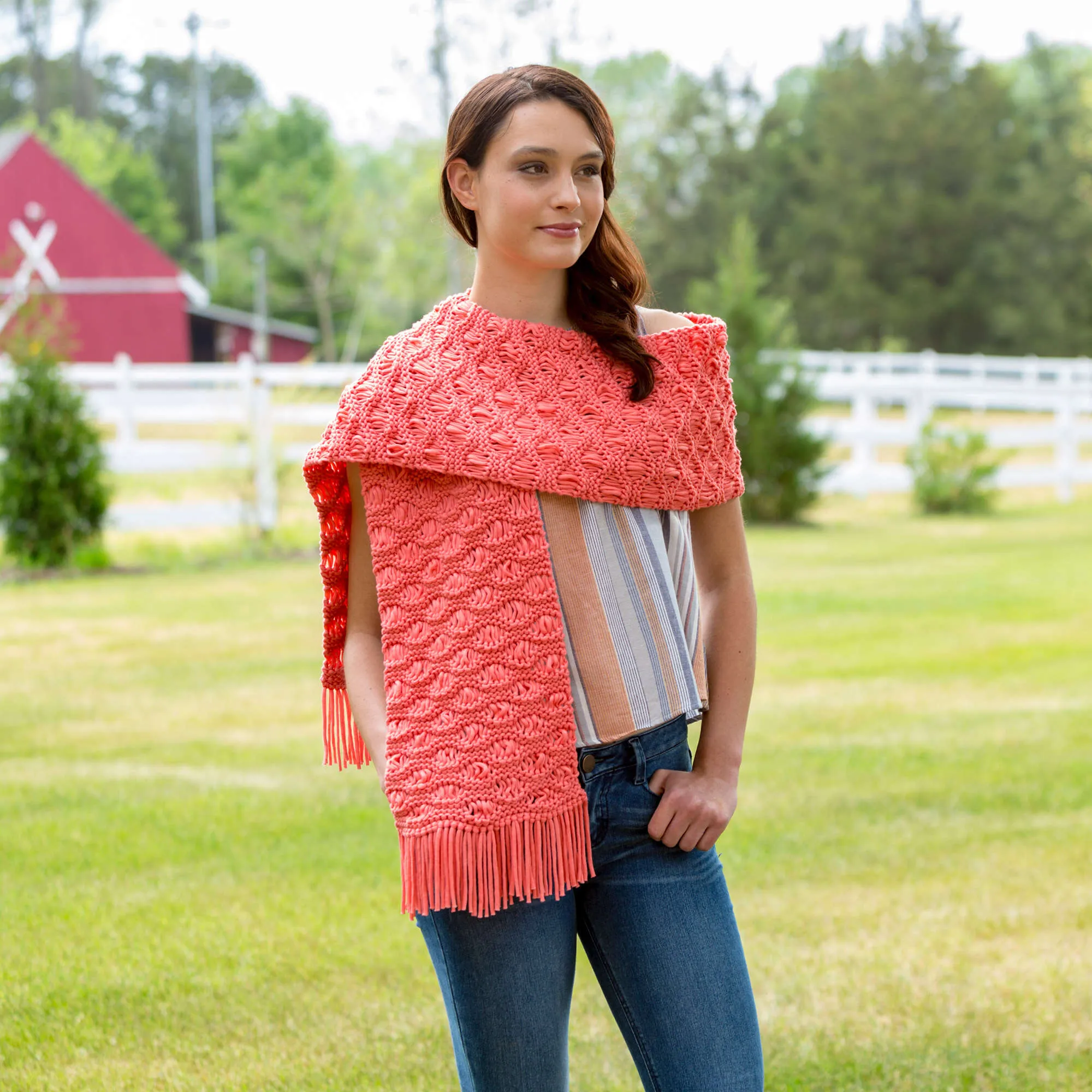 Red Heart Knit Wavy Drop-Stitch Scarf