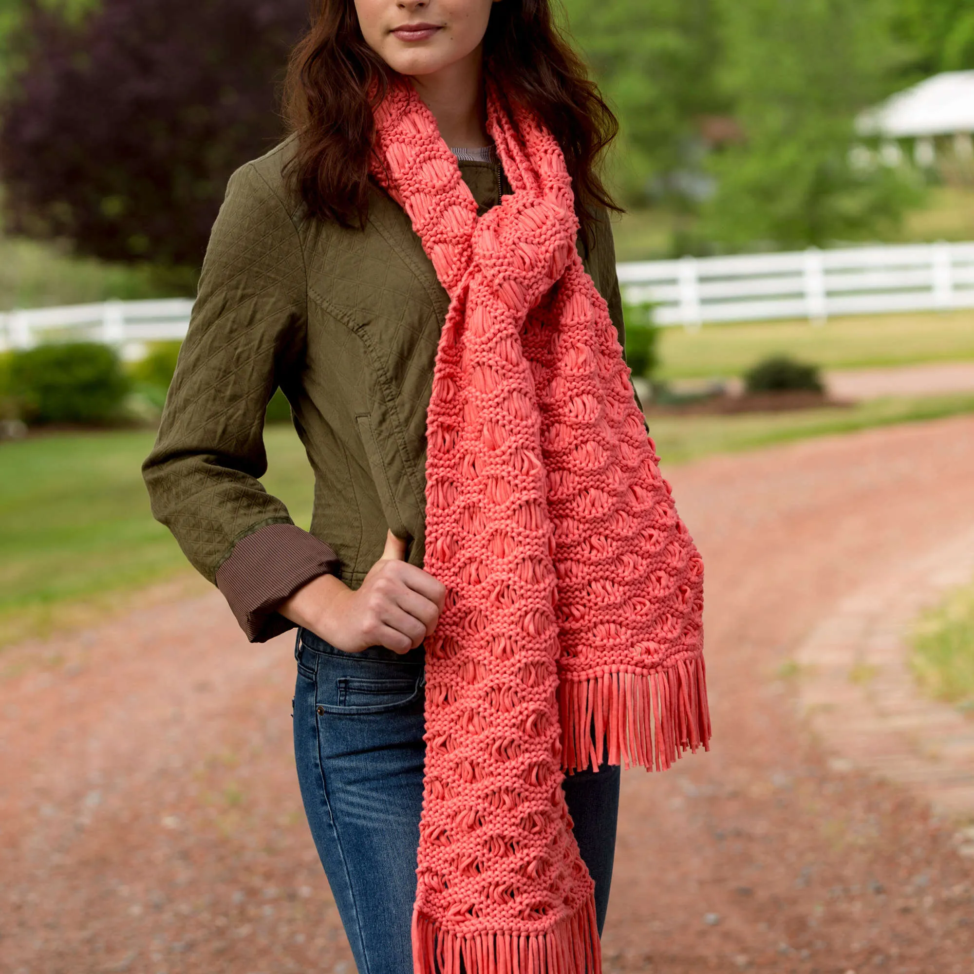 Red Heart Knit Wavy Drop-Stitch Scarf