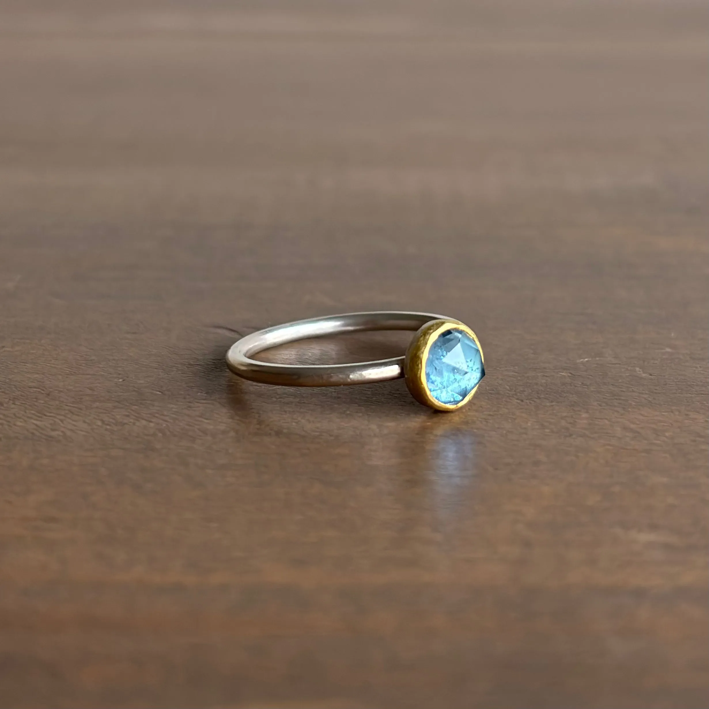 Round Rose Cut Aquamarine Ring