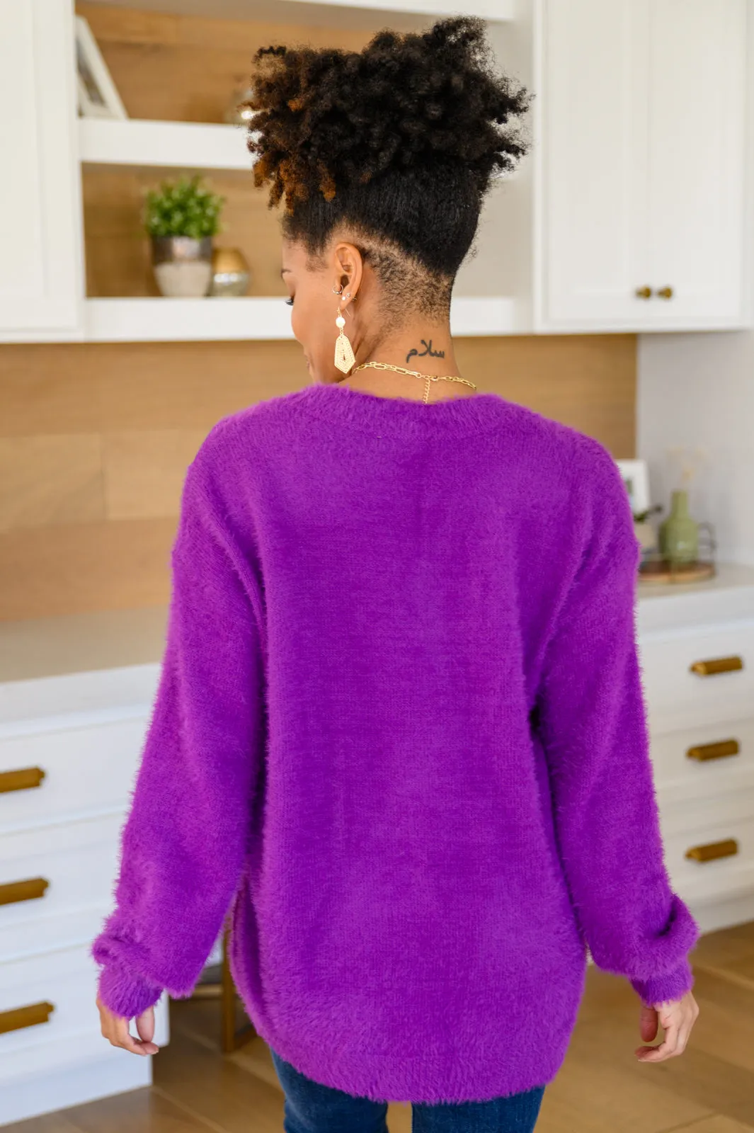 Sierra Long Sleeve Eyeleash Sweater Knit Top In Purple