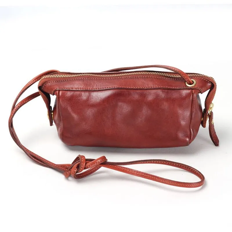 Simple Design Vegetable Tanned Leather Women's Crossbody Bag