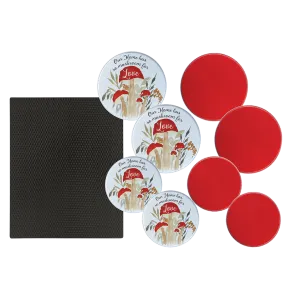 SM1720BL513537 9 Piece Set: 17 x 20-Inch Black Matte Counter Mat, 4-Pack Mushroom Love Burner Cover Set and 4-Pack Solid Red Burner Cover Set