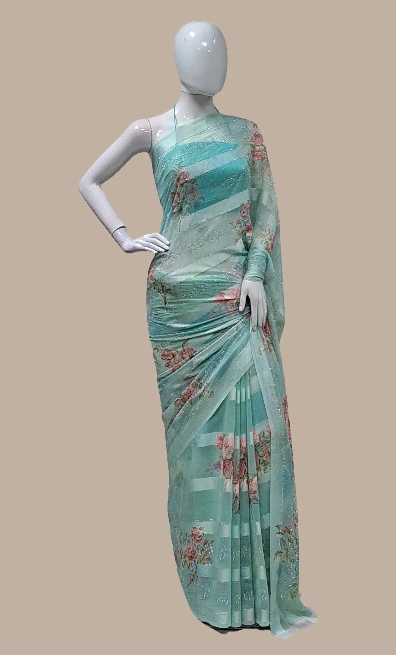 Soft Mint Embroidered Sari