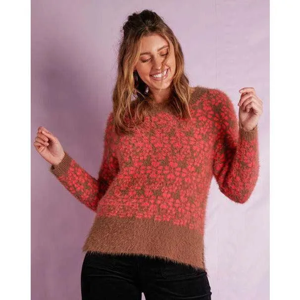 Step Hem Fluff Knit - Floral/Stripe Combo