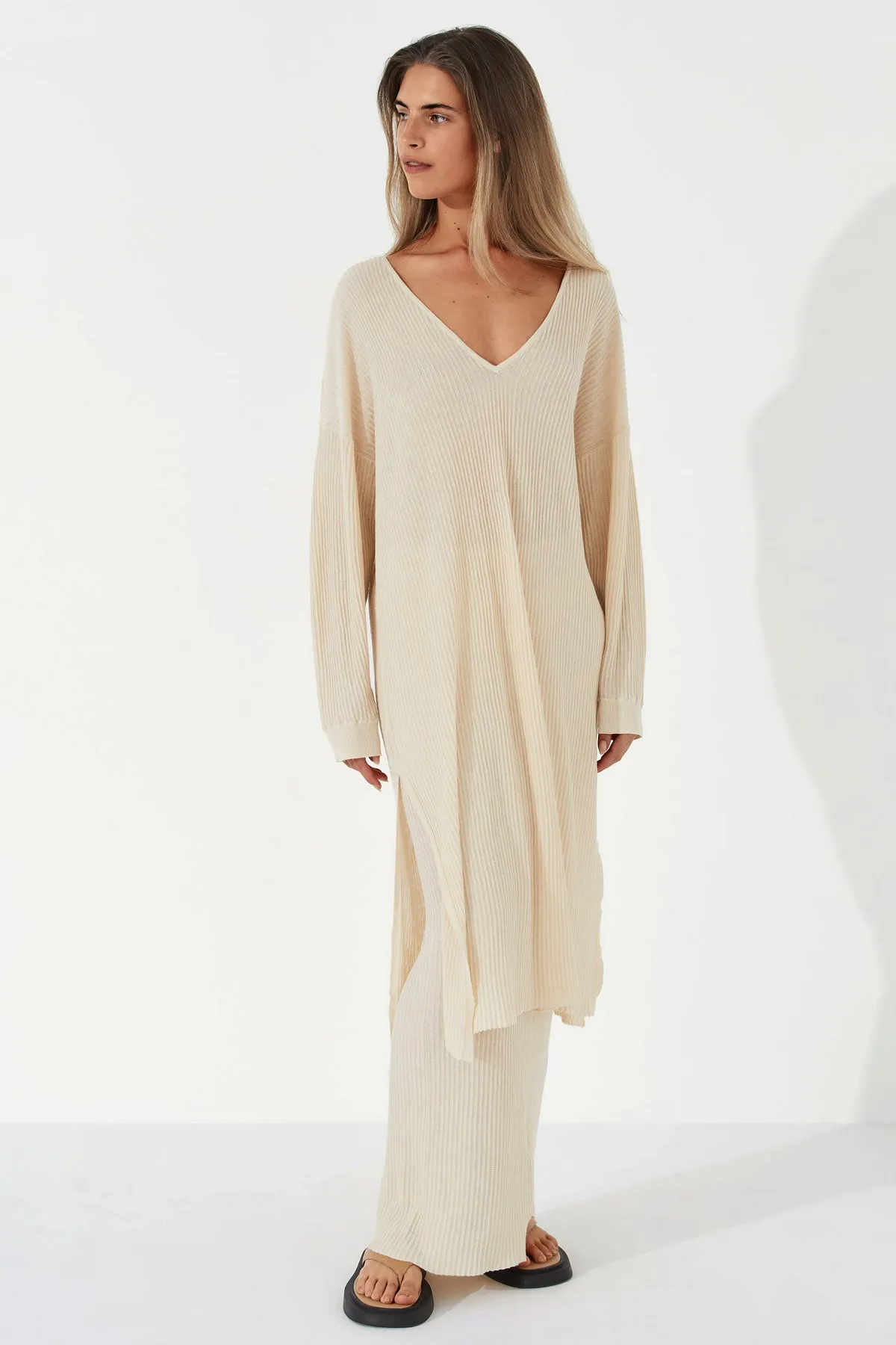 Stone Organic Linen Blend Knit Dress