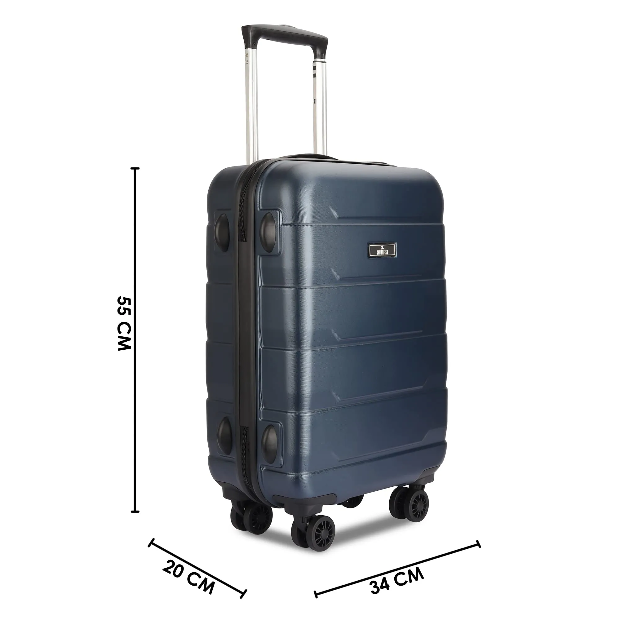 THE CLOWNFISH Jeffrey Luggage Polycarbonate Hard Case Suitcase Four Wheel Trolley Bag - Blue (Small size,55 cm)