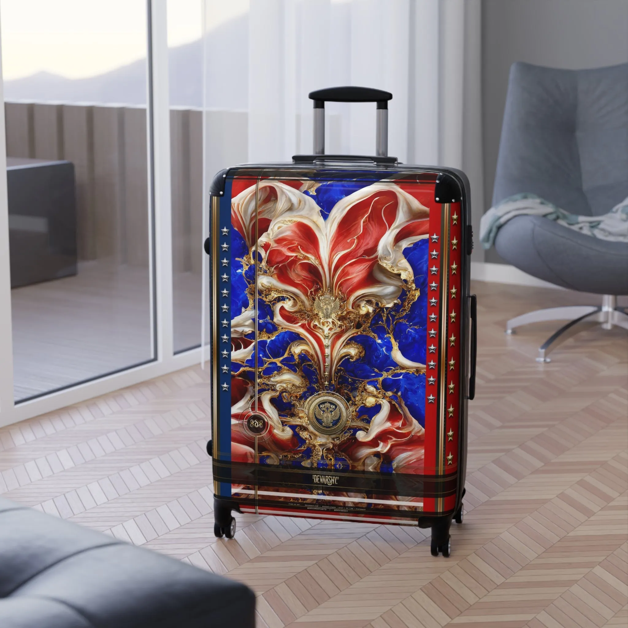 US Veteran Suitcase Carry-on Suitcase Red and Blue Luggage Hard Shell Suitcase in 3 Sizes | D20155