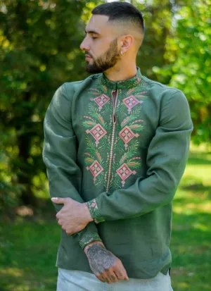 Vyshyvanka linen mens shirt with long sleeves