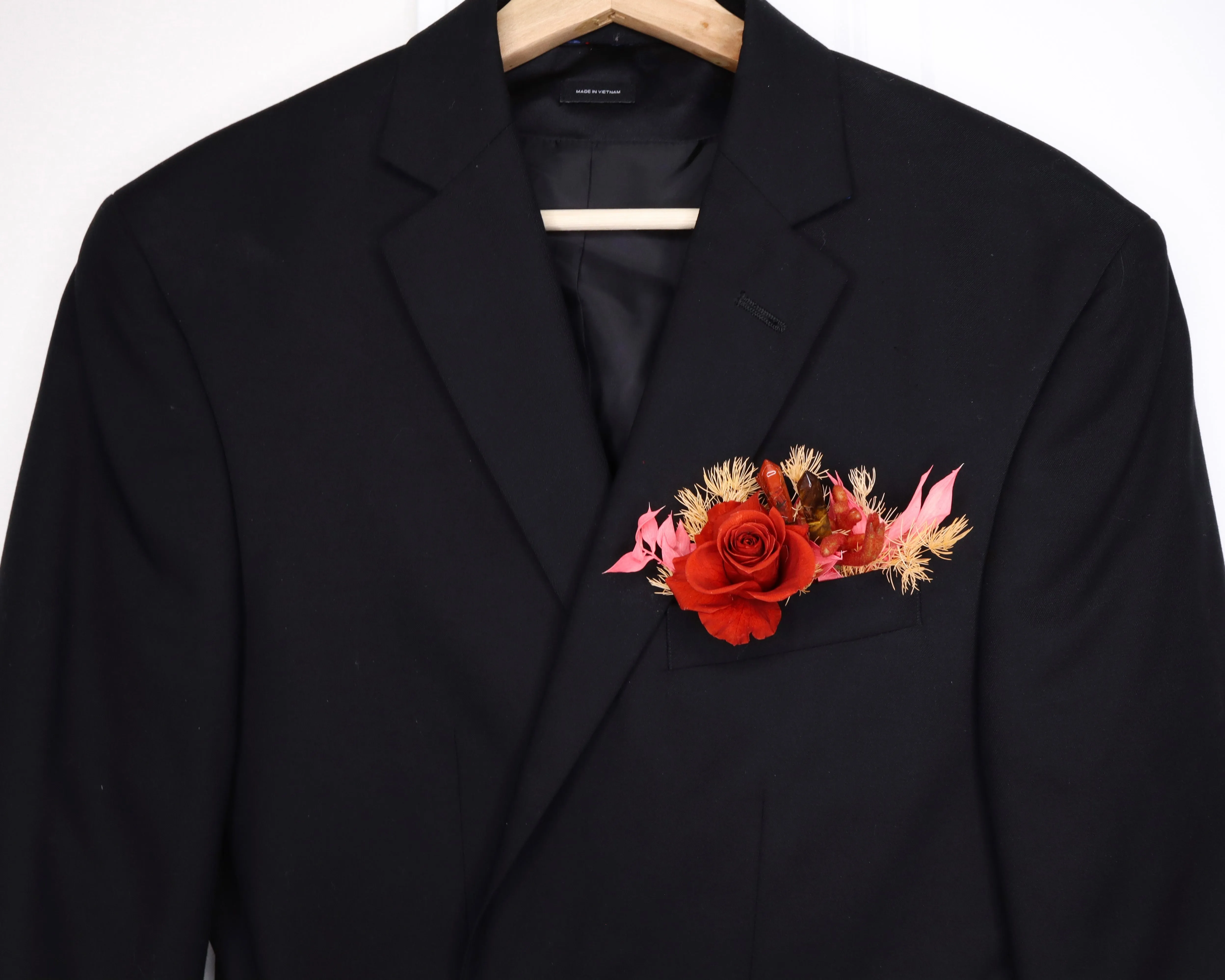 Warm Toned Rose & Crystal Pocket Boutonnière