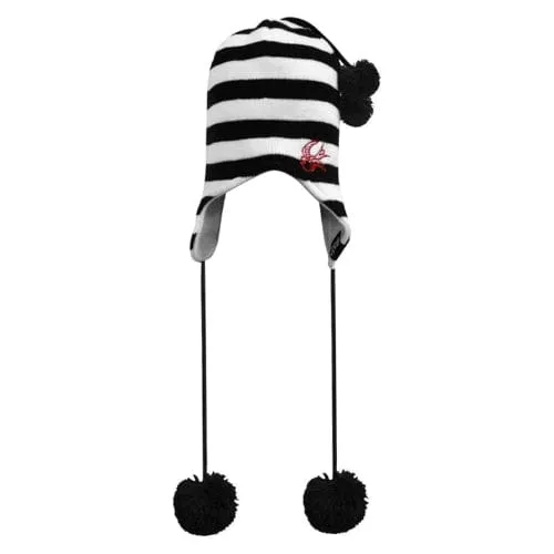 White & Black Striped Pom Pom Trapper: Sourpuss - Hat