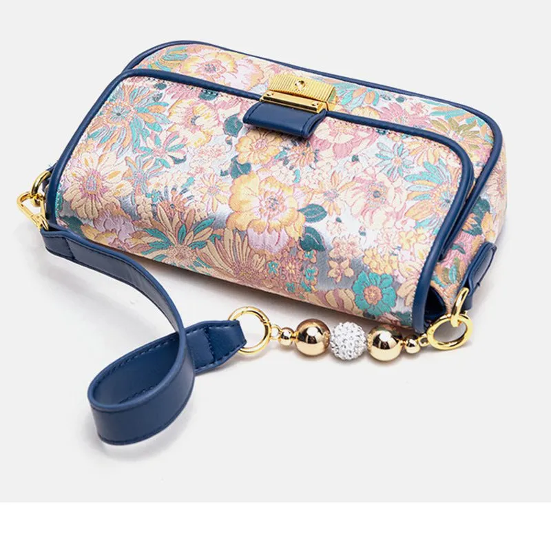 Women 's Durable Floral Crossbody Bag Canvas Messenger Handbag Multi Pocket Travel Satchel Purse