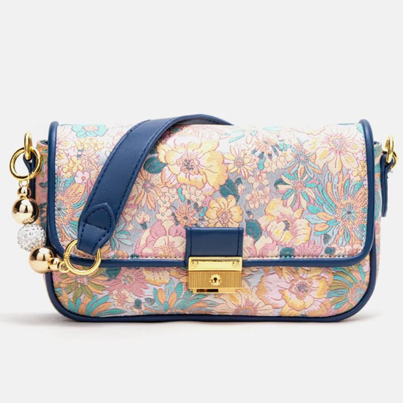 Women 's Durable Floral Crossbody Bag Canvas Messenger Handbag Multi Pocket Travel Satchel Purse