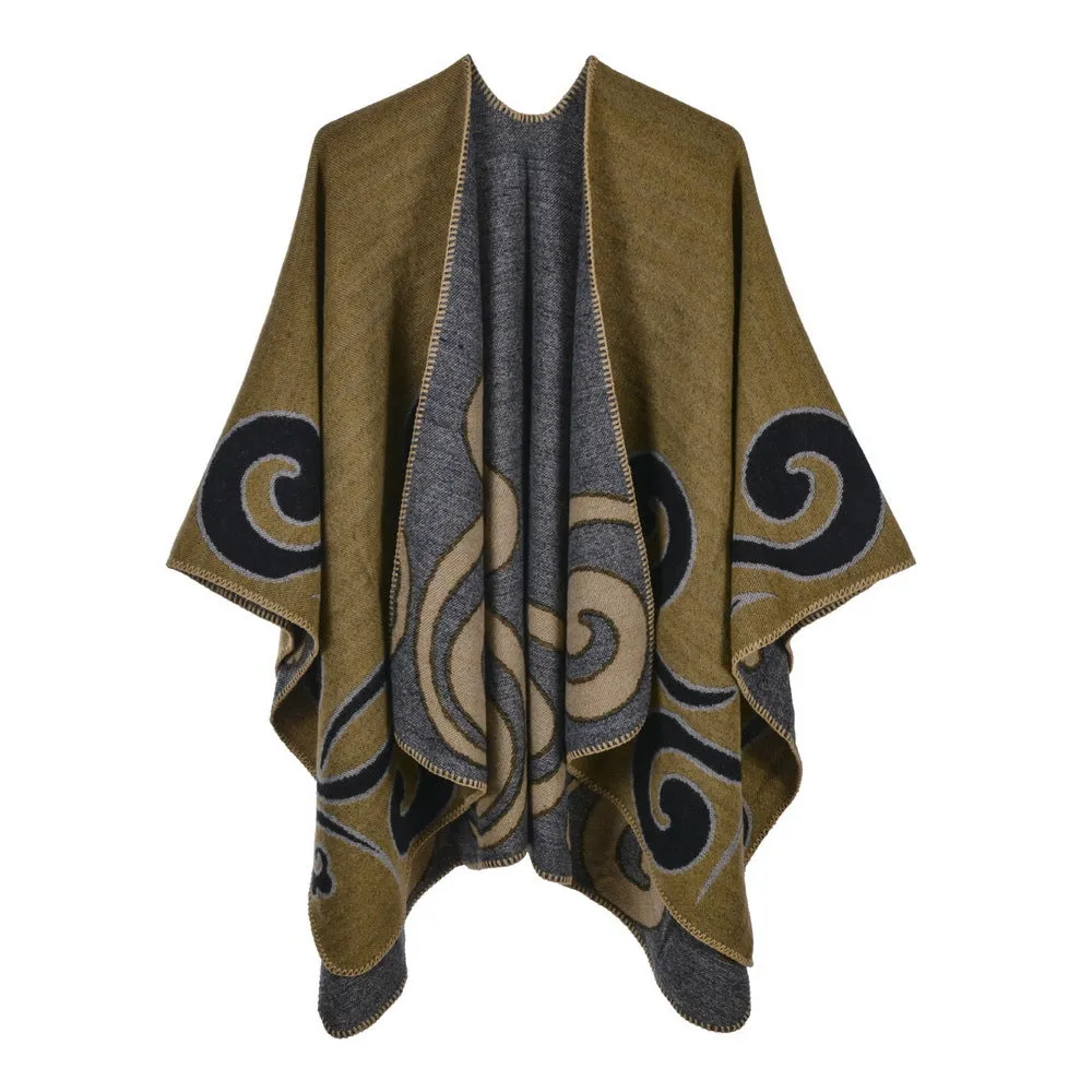 Women's Cape Cape Autumn and Winter Vintage Split Warm Cashmere Scarf Cape