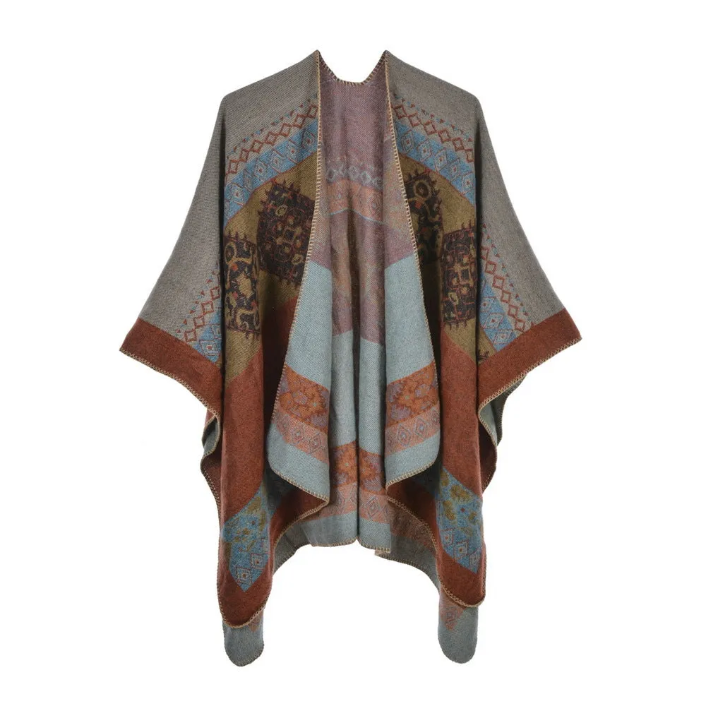 Women's Cape Cape Autumn and Winter Vintage Split Warm Cashmere Scarf Cape