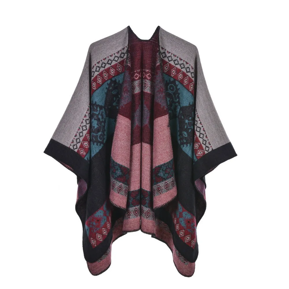 Women's Cape Cape Autumn and Winter Vintage Split Warm Cashmere Scarf Cape