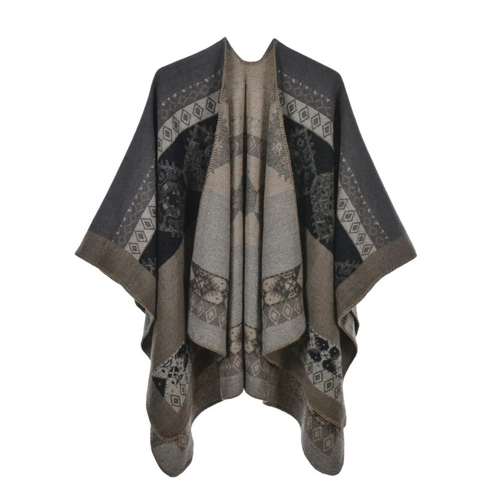 Women's Cape Cape Autumn and Winter Vintage Split Warm Cashmere Scarf Cape