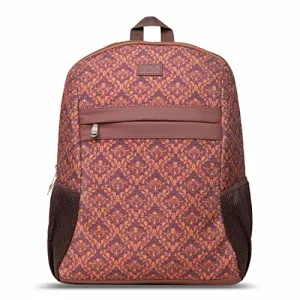 ZOUK Brown Floral Motif Printed Women's Jute Handcrafted Vegan Leather Brown Classic Backpack