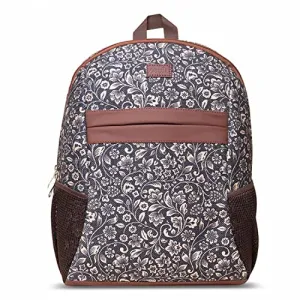 ZOUK FloMotif Floral Printed Women's Jute Handcrafted Vegan Leather Black Classic Backpack