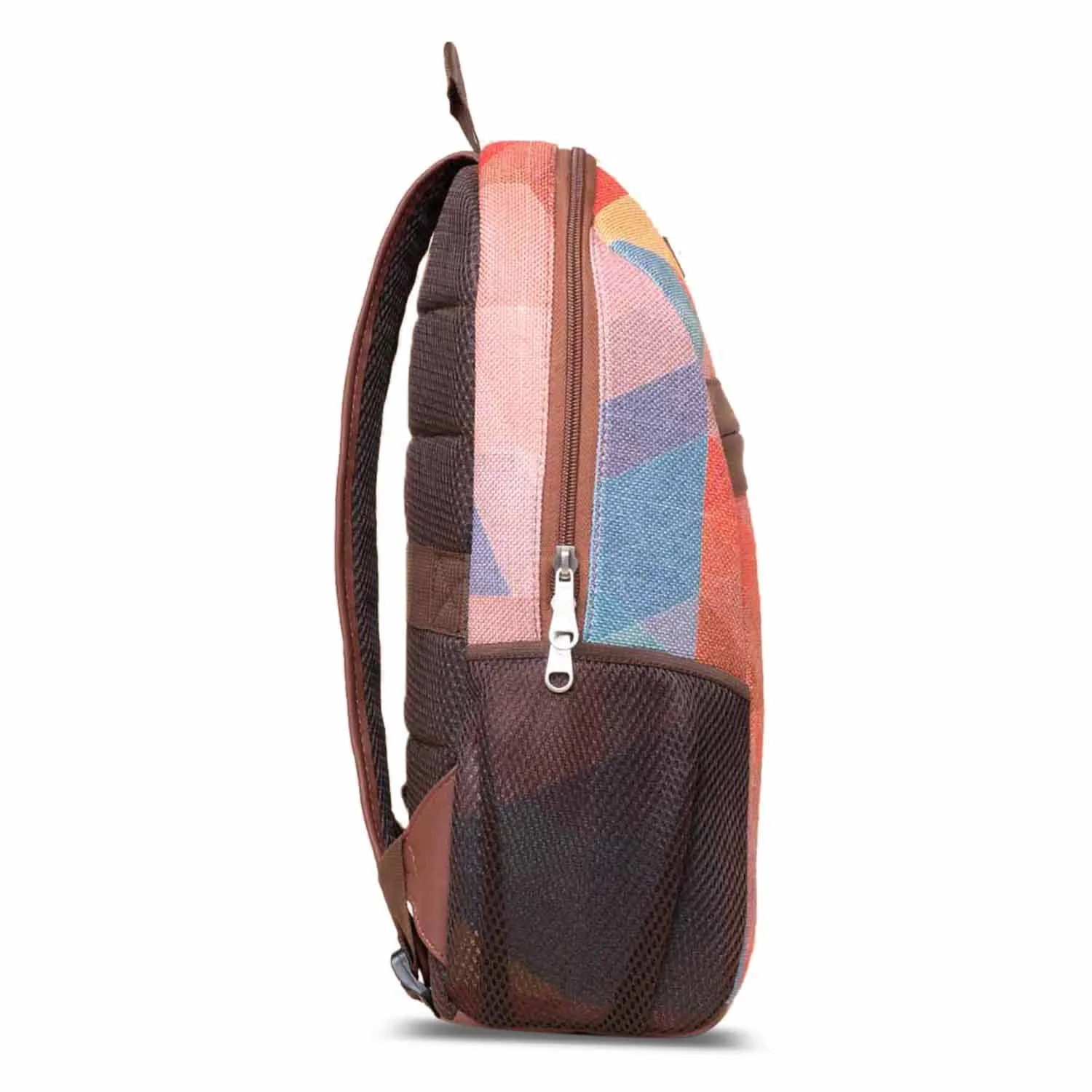 ZOUK GeoOptics Abstract Printed Women's Jute Handcrafted Vegan Leather Multicolor Classic Backpack